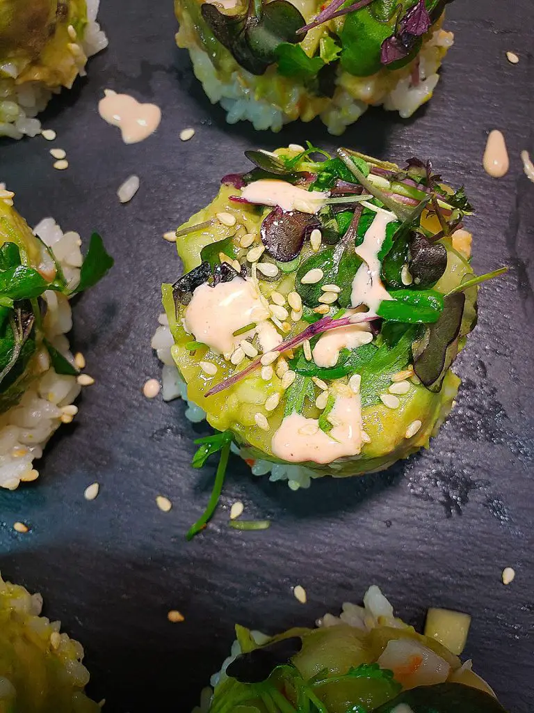 Spicy Shrimp Sushi Stack with Sriracha Aioli