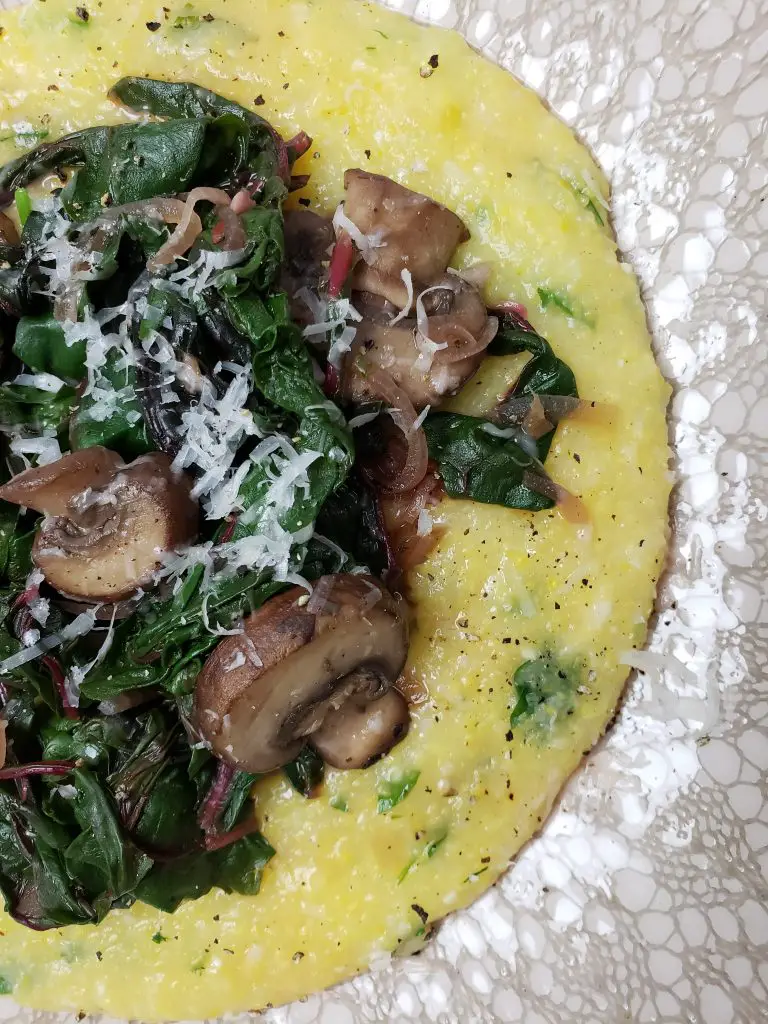 Polenta with Swiss Chard and Baby Bella Mushrooms