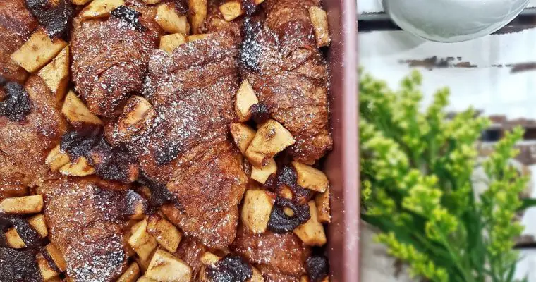 Baked Croissant French Toast with Cinnamon Brandy Apples