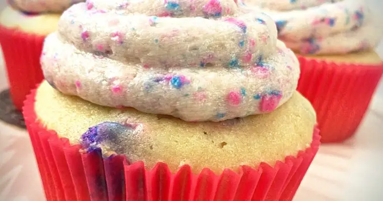 Vanilla Unicorn Cupcakes with Pink and Blue Speckled Vanilla Buttercream