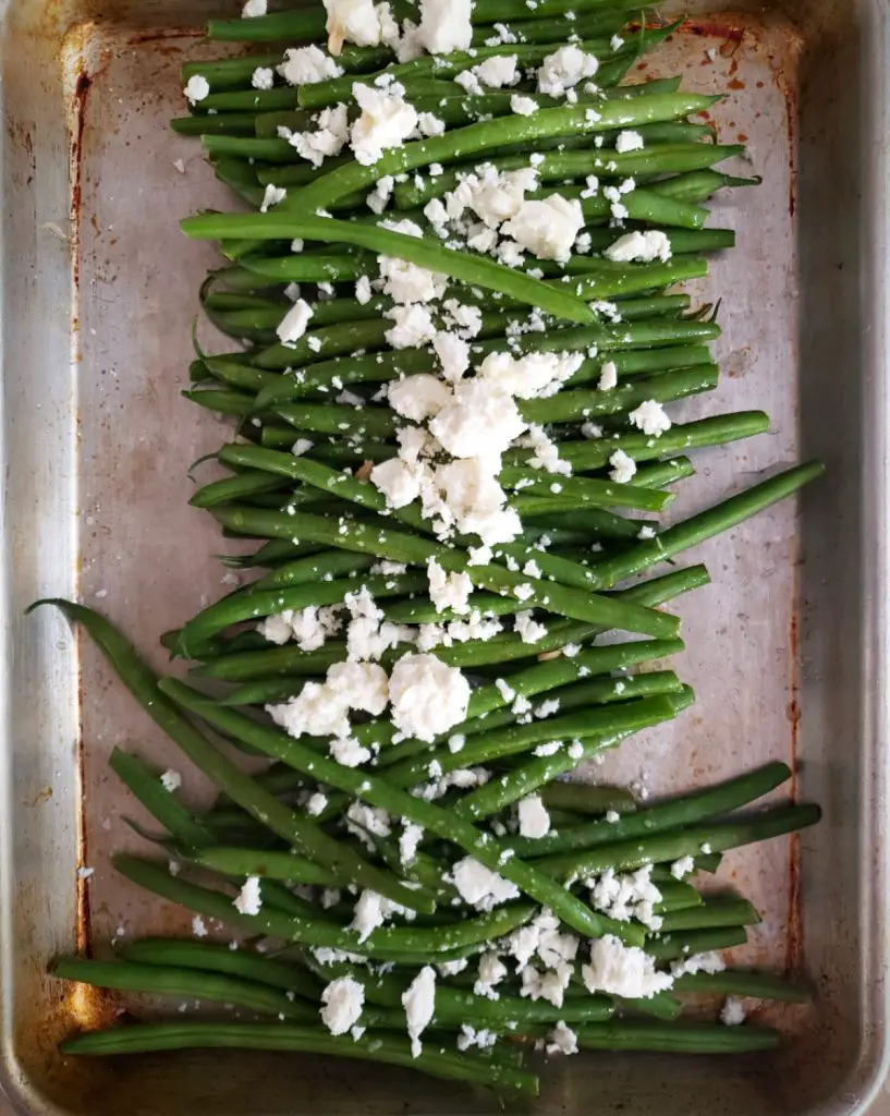 haricot verts with crumbled feta and lemon