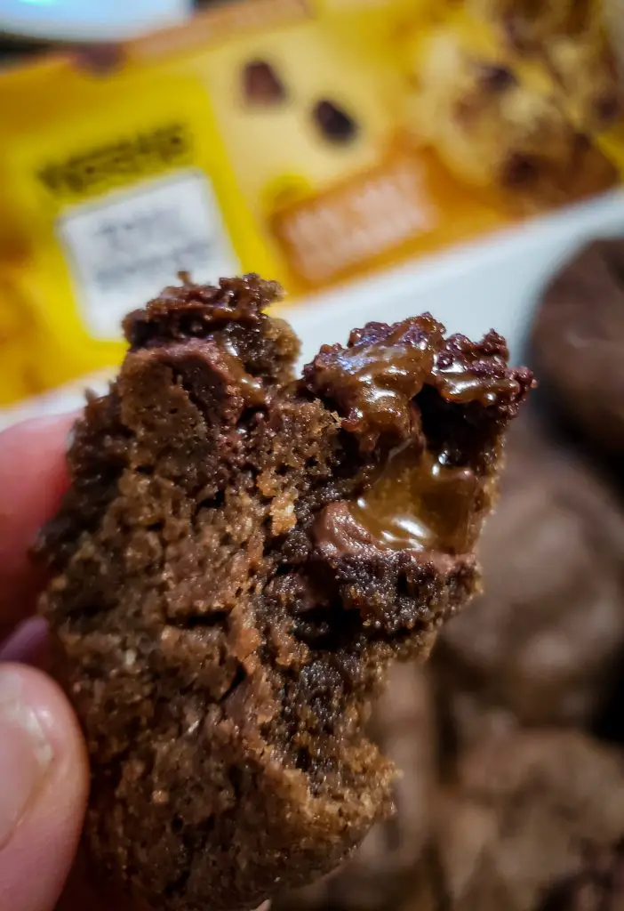melted caramel in chocolate cookie