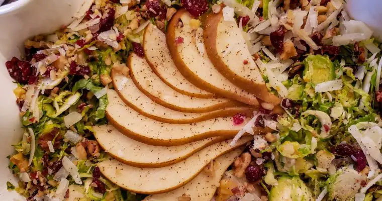 Shaved Brussels Sprout Salad with Pear, Bacon and Cranberry