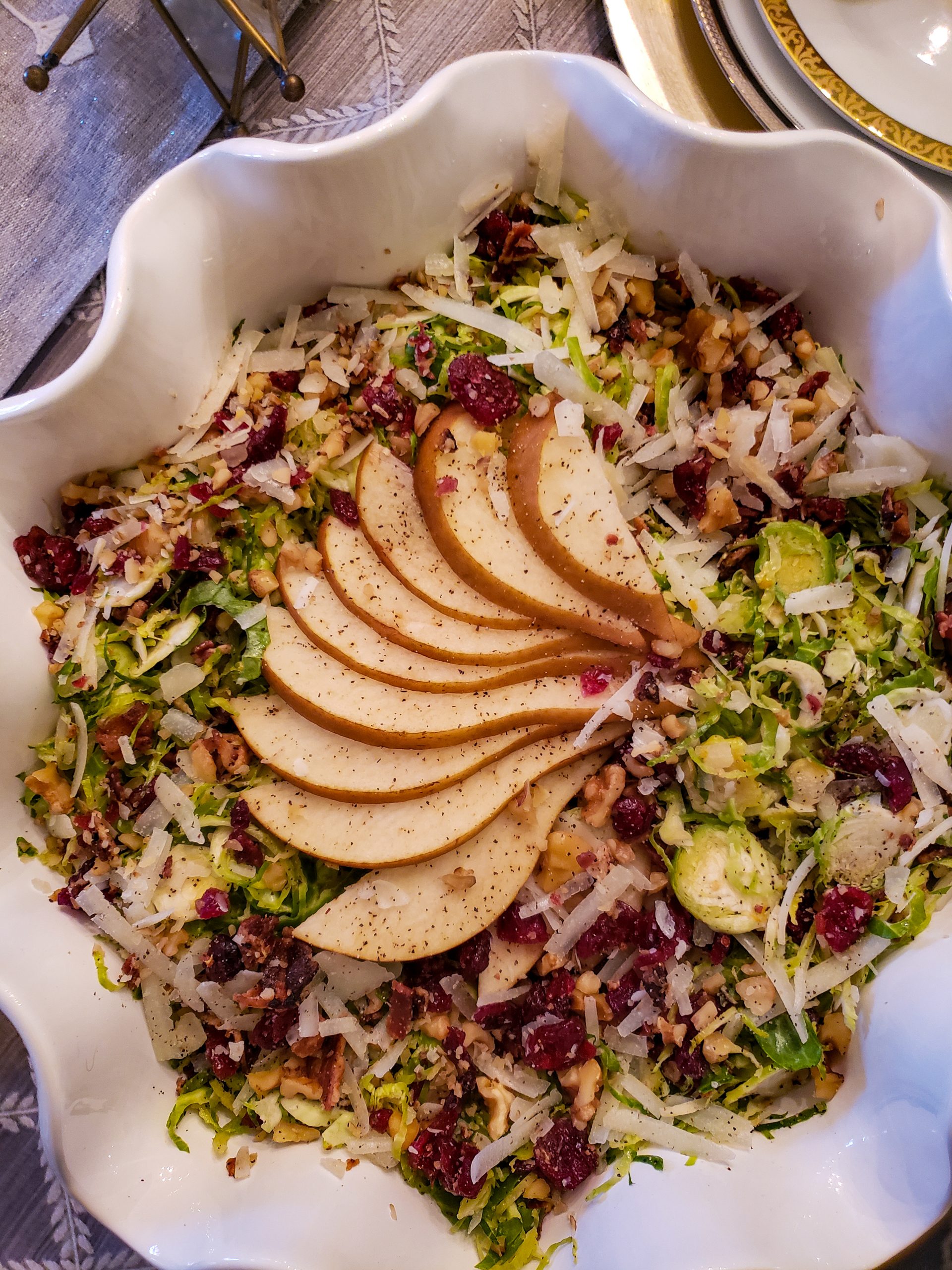 Shaved Brussels Sprout Salad with Pear, Bacon and Cranberry