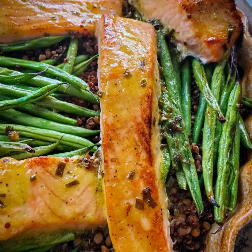 image of baked salmon and lentils