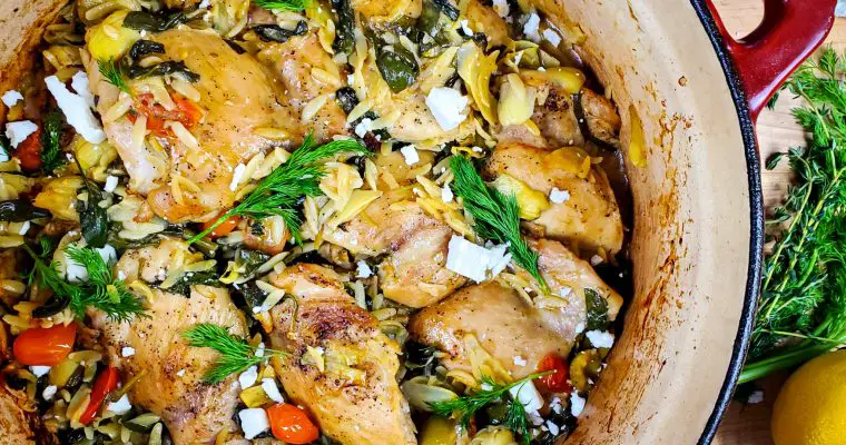 {One Pot } Greek Chicken and Orzo