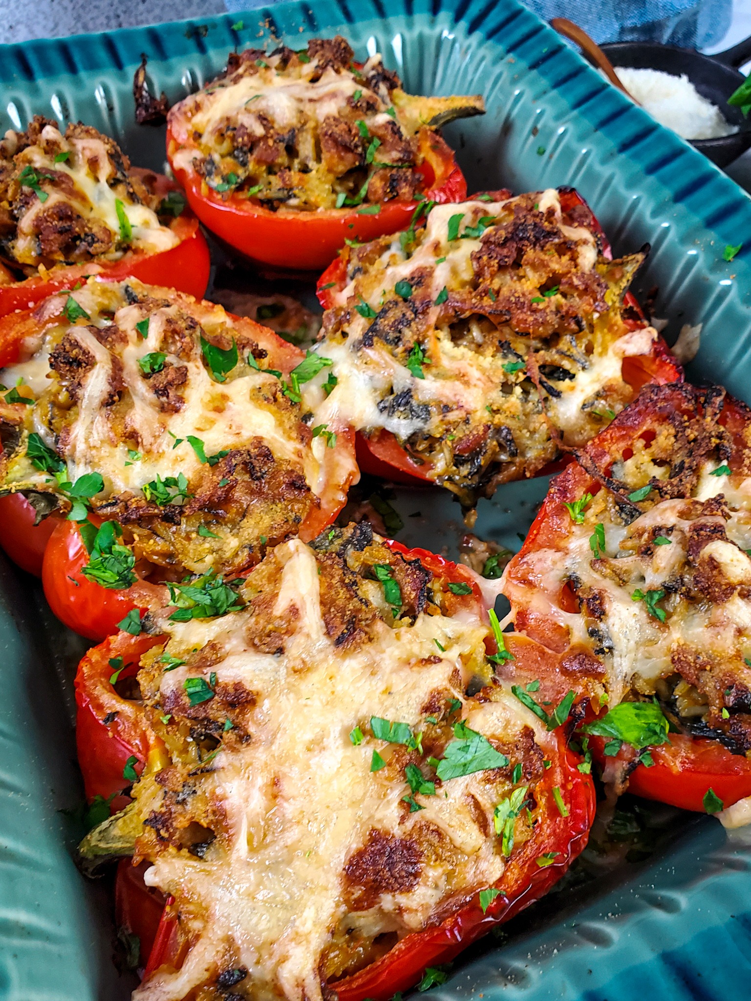 Italian Stuffed Peppers with Chicken Sausage and Spinach