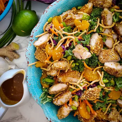 CHINESE SALAD WITH PEANUT- CRUSTED CHICKEN TENDERS