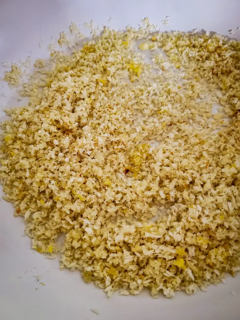 image of toasted panko breadcrumbs with lemon zest, garlic and olive oil