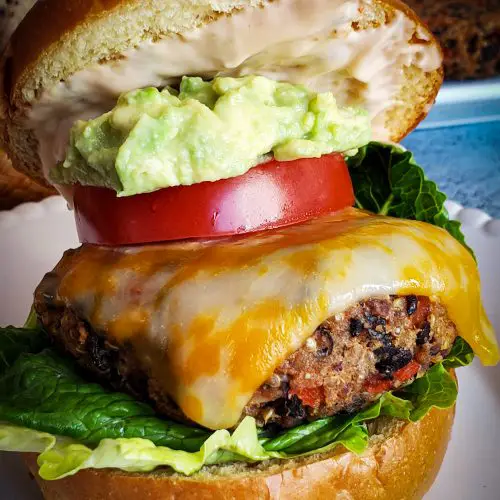 chipotle black bean veggie burger with avocado and chipotle mayo