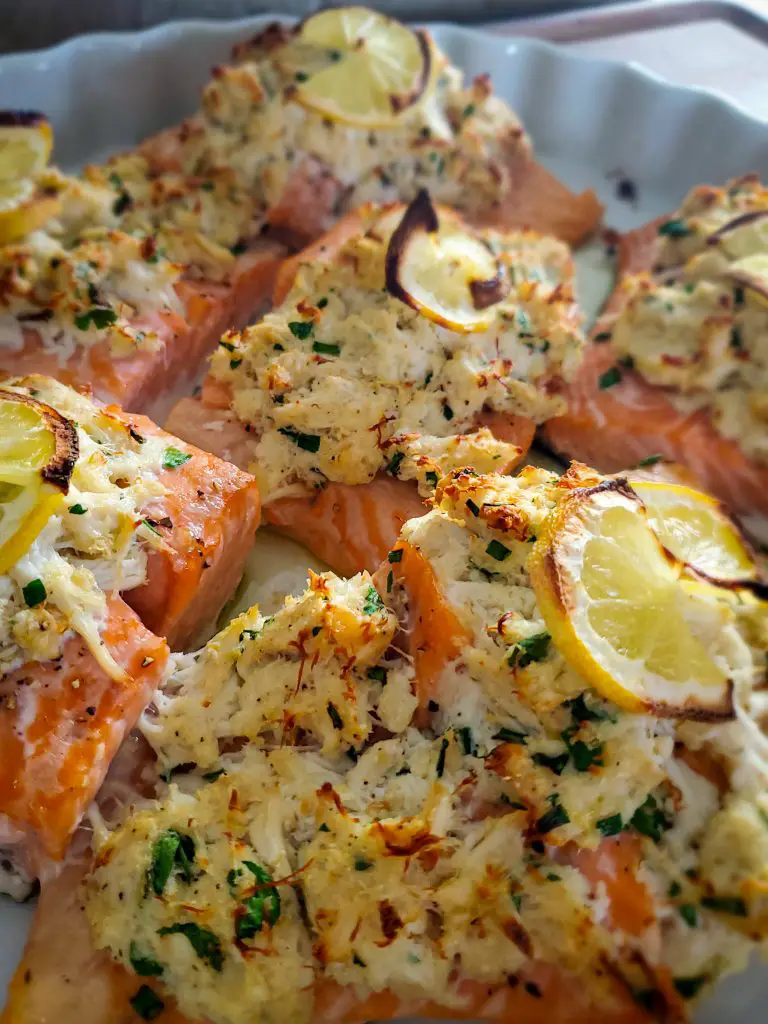 Easy Crab Stuffed Baked Salmon