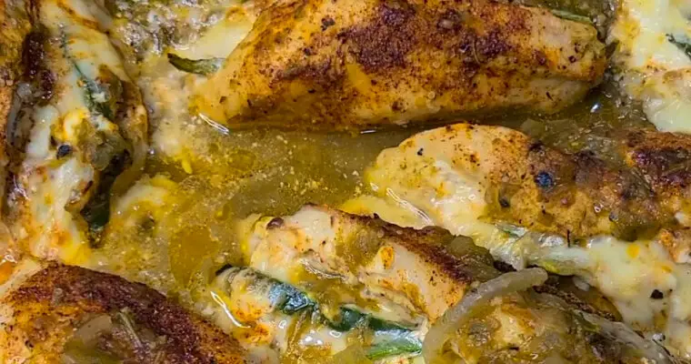 Cheesy Poblano and Salsa Verde Stuffed Chicken