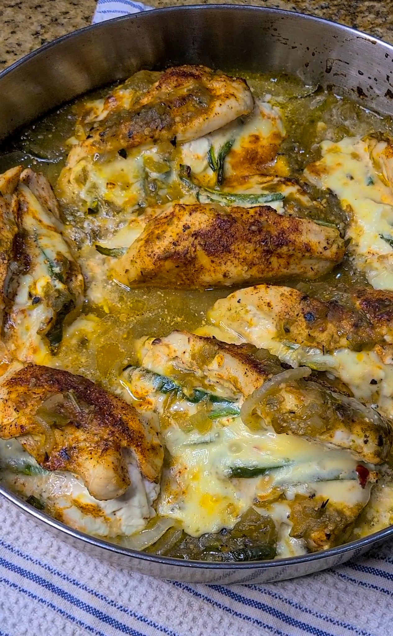 Cheesy Poblano and Salsa Verde Stuffed Chicken