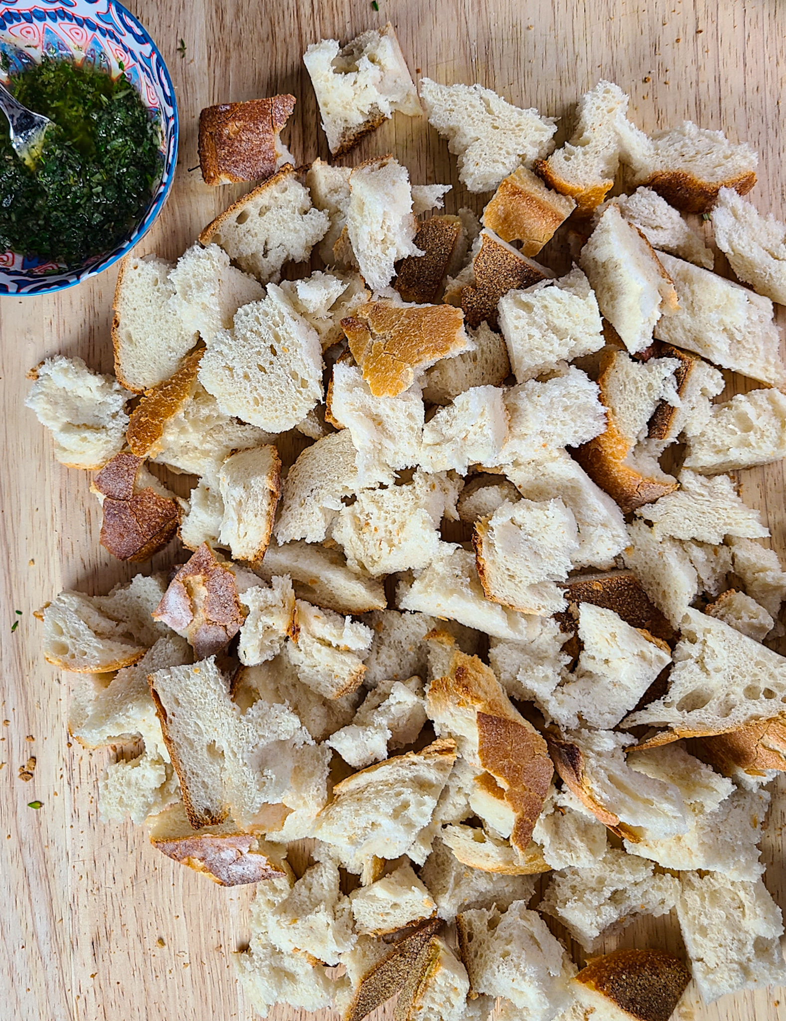 Herb Sourdough Stuffing with Sausage, Mushrooms and Goat Cheese