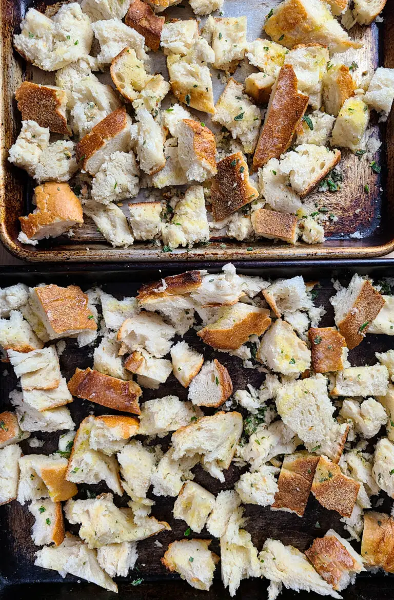 Herb Sourdough Stuffing with Sausage, Mushrooms and Goat Cheese
